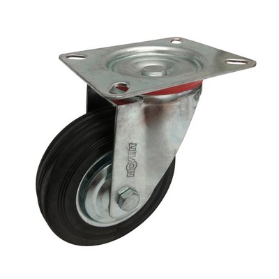Move It 100mm 70kg Black Rubber Swivel Plate Castor Hardware