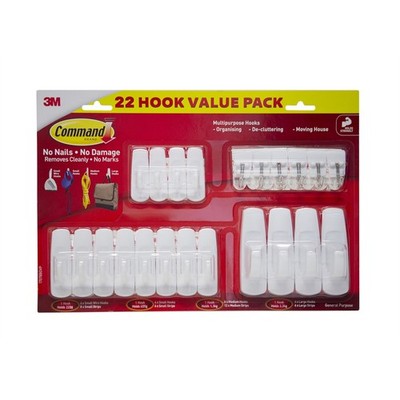 Command White Mixed Wall Adhesive Hooks Value Pack - 22 pieces Hardware