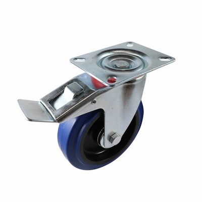 Easyroll 125mm 150kg Blue Rubber Swivel Brake Castor Brake Parts