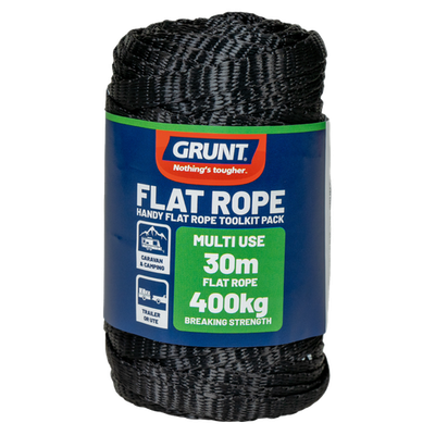 GRUNT 30m Black Flat Rope Refill Roll Hardware