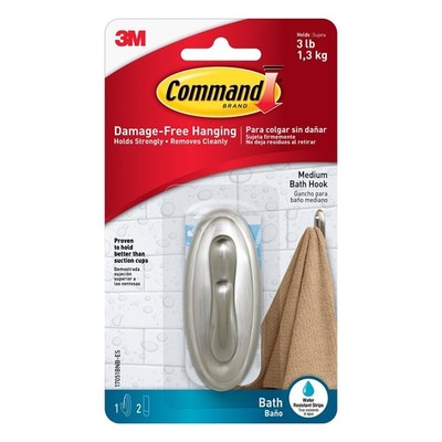 Command™ Medium Brushed Nickel Bath Hook - 1 piece Hardware