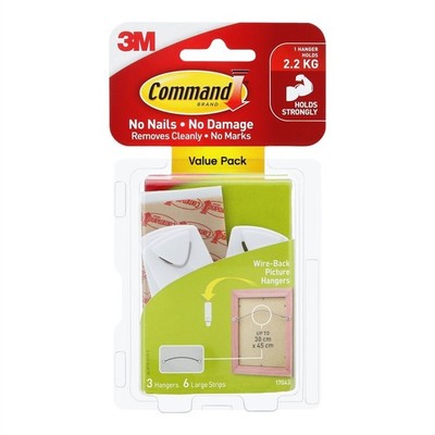 Command White Adhesive Wire Back Picture Hanger Value Pack - 3 pieces Hardware