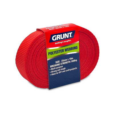 Grunt 25mm x 10m Red Poly Webbing Hardware
