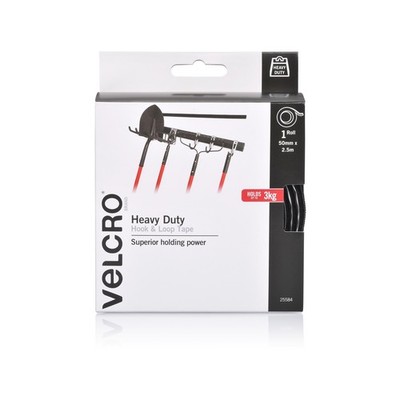 VELCRO Brand 50mm x 2.5m Black Heavy Duty Hook and Loop Tape Plumbing