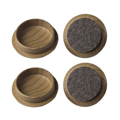 Surface Gard 44mm Dark Wood Effect Felt Base Round Castor Cup - 4 Piece Hardware