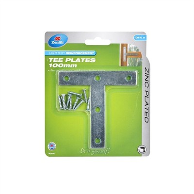 Zenith 100mm Zinc Plated Mending Tee Plates - 2 pieces Hardware