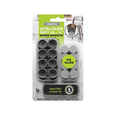 Slipstick 19mm 3/4" Super Smooth Floor Protection Ultra Glide Feet - 16 pieces