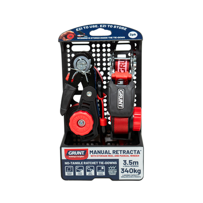Grunt 25mm x 3.5m Retractable Tie Down Ratchet - 2 pieces Hardware