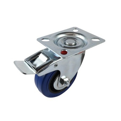 Easyroll 75mm 90kg Blue Rubber Swivel Brake Castor Brake Parts