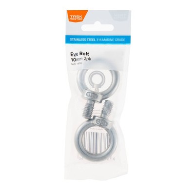 Taskmaster 10mm 316 Stainless Steel Eye Bolt - 2 pieces Hardware