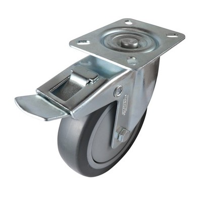 Easyroll 125mm 100kg Grey Rubber Heavy Duty Swivel Brake Castor Brake Parts