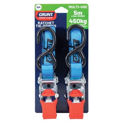 GRUNT Ratchet Tie Down 25mm X 5m 450KG - Pack of 2 Hardware