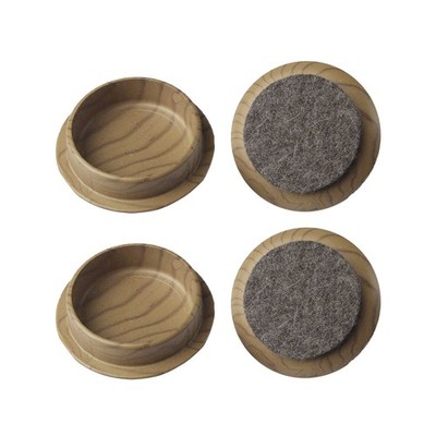 Surface Gard 66mm Dark Wood Effect Round Felt Base Castor Cup - 4 pieces
