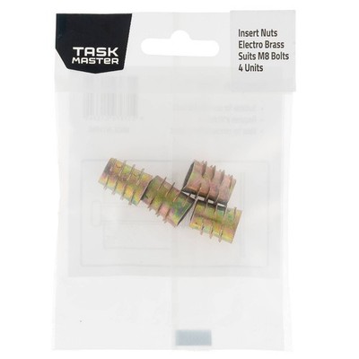 Taskmaster M8 x 15mm Brass Plated Curved Insert Nuts 4 pcs Hardware