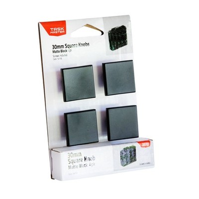 Taskmaster 30mm Black Matte Square Cabinet Knob - 4 pieces Door Hardware