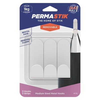 Permastik Medium Steel Metal Hooks - 3 pieces Hardware