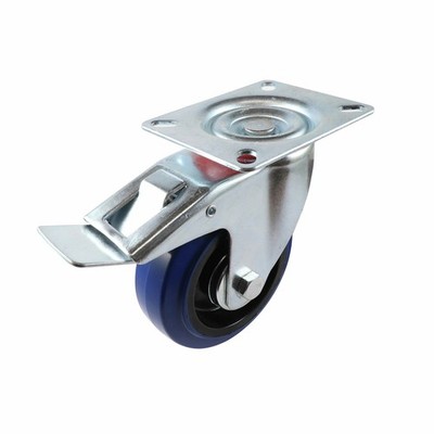 Easyroll 100mm Blue Rubber Swivel Brake Castor Brake Parts Brake Parts