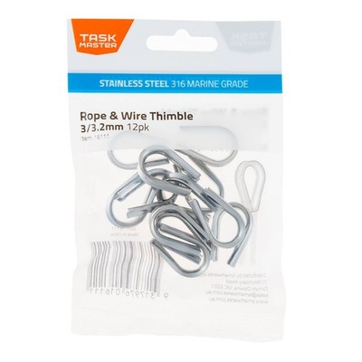 Taskmaster 3mm 316 Stainless Steel Rope Thimble - 12 pieces Hardware