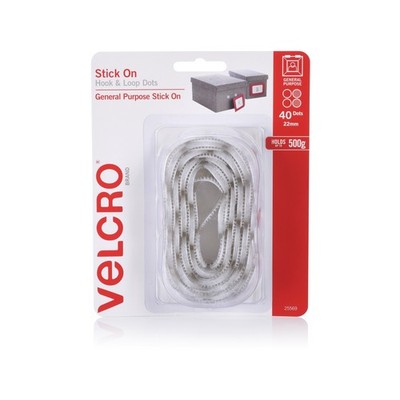 VELCRO Brand 22mm White Stick On Hook and Loop Dots - 40 pieces Hardware