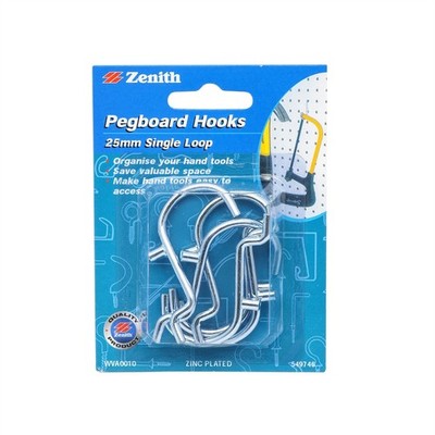 Zenith 25mm Zinc Plated Single Loop Pegboard Hook 2 pcs Hardware