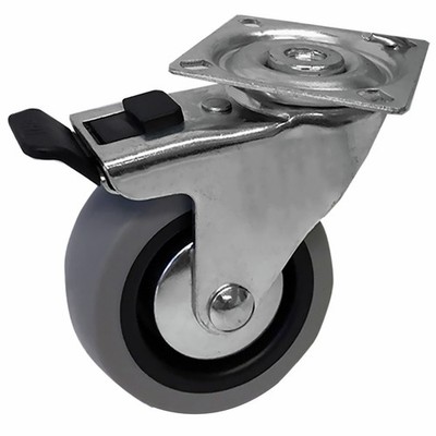 Easyroll 75mm Grey Rubber Swivel Plate Plus Brake Castor Brake Parts