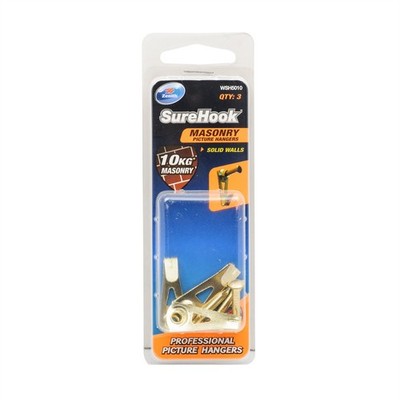 Zenith 10kg Brass Plated SureHook Masonry Picture Hanger 2 pcs Hardware