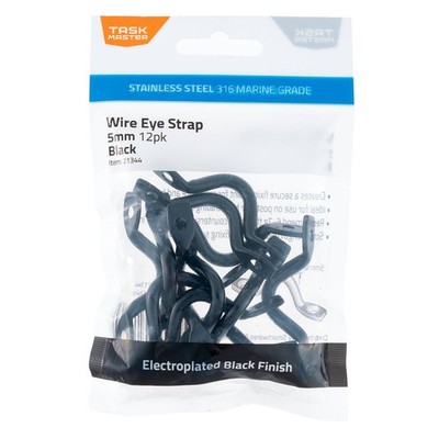 Taskmaster 5mm Black 316 Stainless Steel Wire Eye Strap - 12 pieces Hardware
