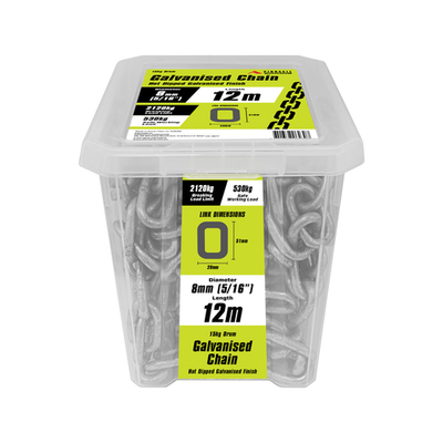 Pinnacle 8mm 5/16" x 12m Galvanised Chain Hardware