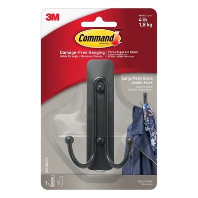 Command Matte Black Large Double Hook - 1 piece Hardware