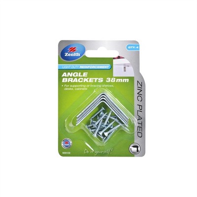 Zenith 38mm Zinc Plated Angle Brackets 2 pcs Hardware