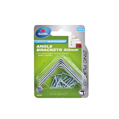 Zenith 50mm Zinc Plated Angle Brackets - 4 pieces Hardware