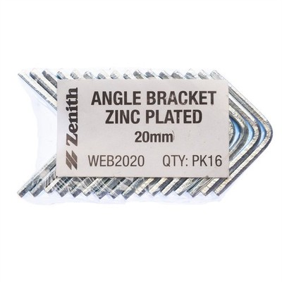 Zenith 20mm Zinc Plated Angle Bracket - 16 pieces Hardware