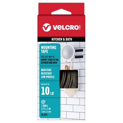 Velcro 25mm x 91cm Black Industrial Strength Low Profile Stick On Hook & Loop Ro