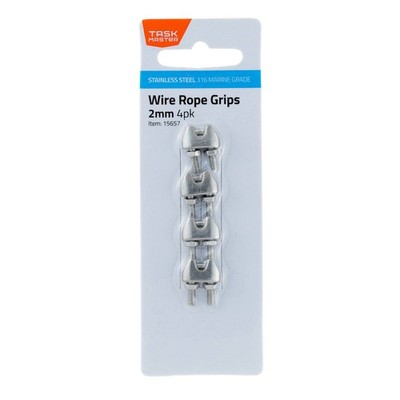 Taskmaster 2mm 316 Stainless Steel Wire Rope Grips - 4 pieces Hardware