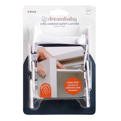 Dreambaby Child Safety Adhesive Long Safety Catches - Pack of 8 Hardware