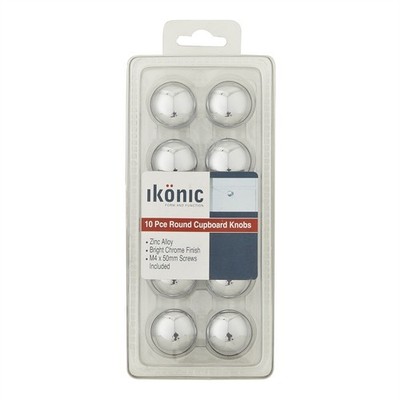 Ikonic 30mm Mushroom Bright Chrome Cupboard Knob - 10 pieces Door Hardware