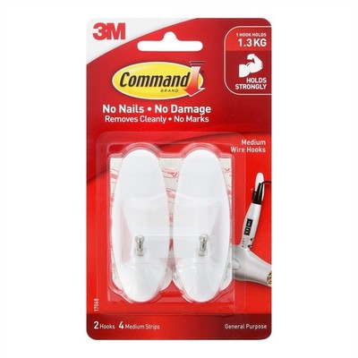 Command™ Medium White Adhesive Wire Hooks - 2 pieces Hardware