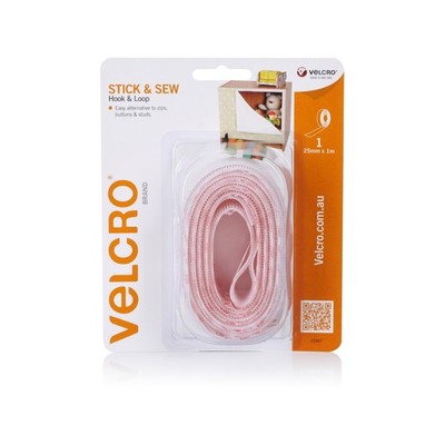 VELCRO Brand 25mm x 1m White Stick and Sew Hook and Loop Tape Plumbing
