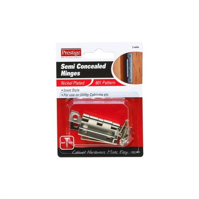 Prestige 65mm Nickel Plated Semi Concealed 601 Pattern Cabinet Hinge - 2 pieces