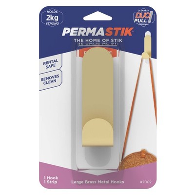 Permastik Large Brass Metal Hook 2 pcs