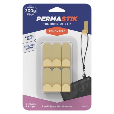 Permastik Small Brass Metal Hooks - 6 pieces