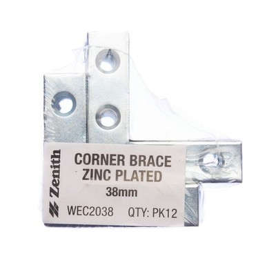 Zenith 38mm Zinc Plated Corner Brace Bracket - 12 pieces