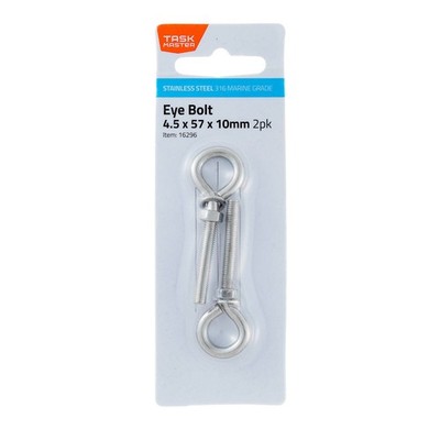 Taskmaster 4.5 x 57mm 316 Stainless Steel Eye Bolt 4 pcs