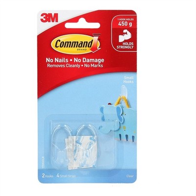 Command™ Small Clear Adhesive Wall Hooks - 2 pieces