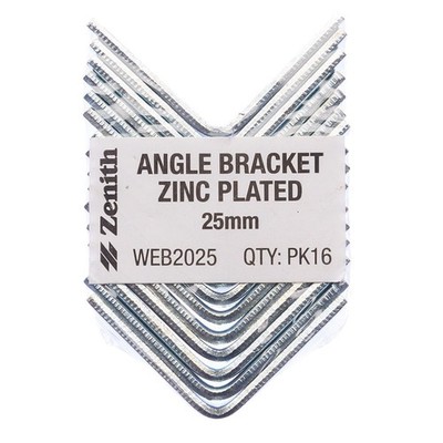 Zenith 25mm Zinc Plated Angle Bracket - 16 pieces Hardware