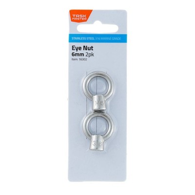 Taskmaster 6mm 316 Stainless Steel Eye Nut - 2 pieces Hardware
