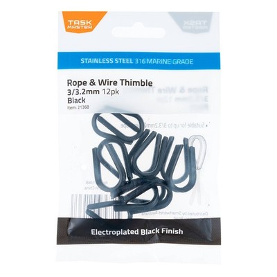 Taskmaster 3/3.2mm Black 316 Stainless Steel Rope And Wire Thimble - 12 pieces