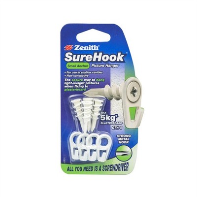 Zenith 5kg SureHook White Small Anchor Picture Hanger - 4 pieces Hardware