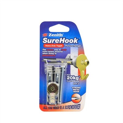 Zenith 20kg Zinc Plated SureHook Heavy Duty Toggle Picture Hanger - 2 pieces