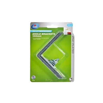 Zenith 100mm Zinc Plated Angle Brackets - 4 pieces Hardware